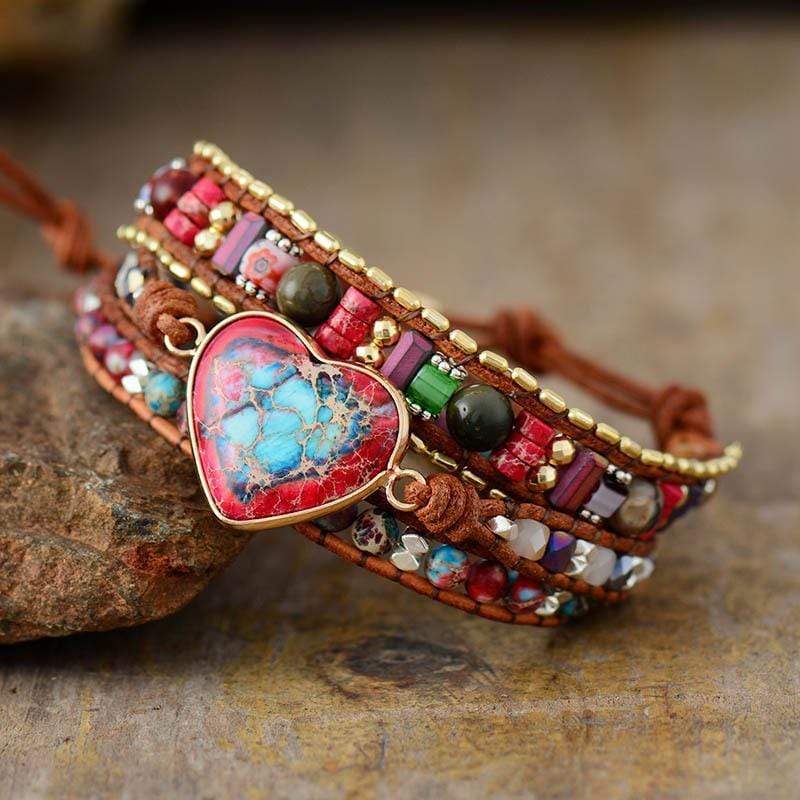 Elyra - Stylish Jasper Heart-Shaped Wrap Bracelet