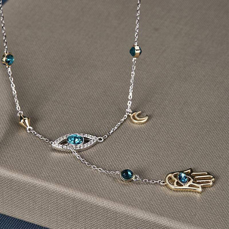 CrystalHamsa - Elegant Silver Necklace with Hamsa