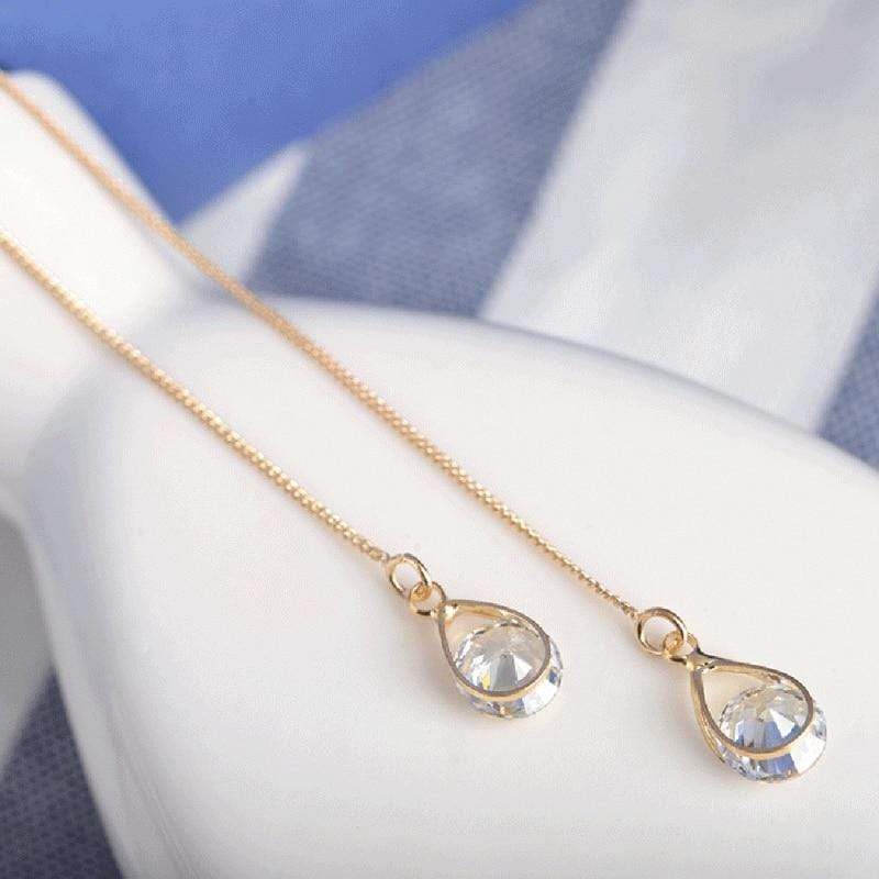 Isalyn - Elegant Long Rhinestone Drop Earrings