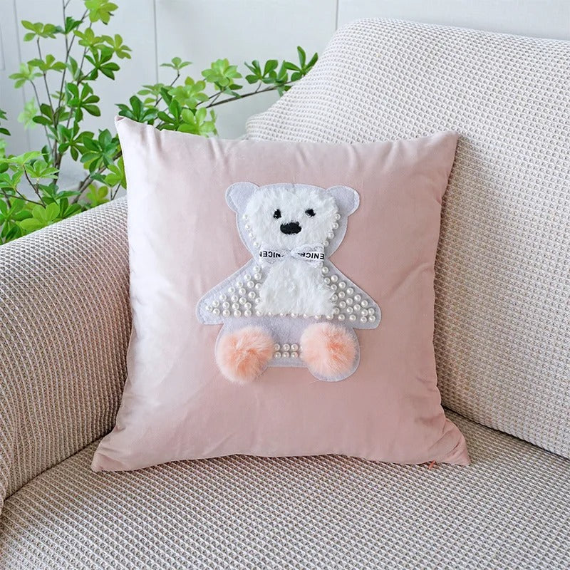 VelourVista Cushion Cover - Cute Pink Bunny Pillow for an Enchanting Interior