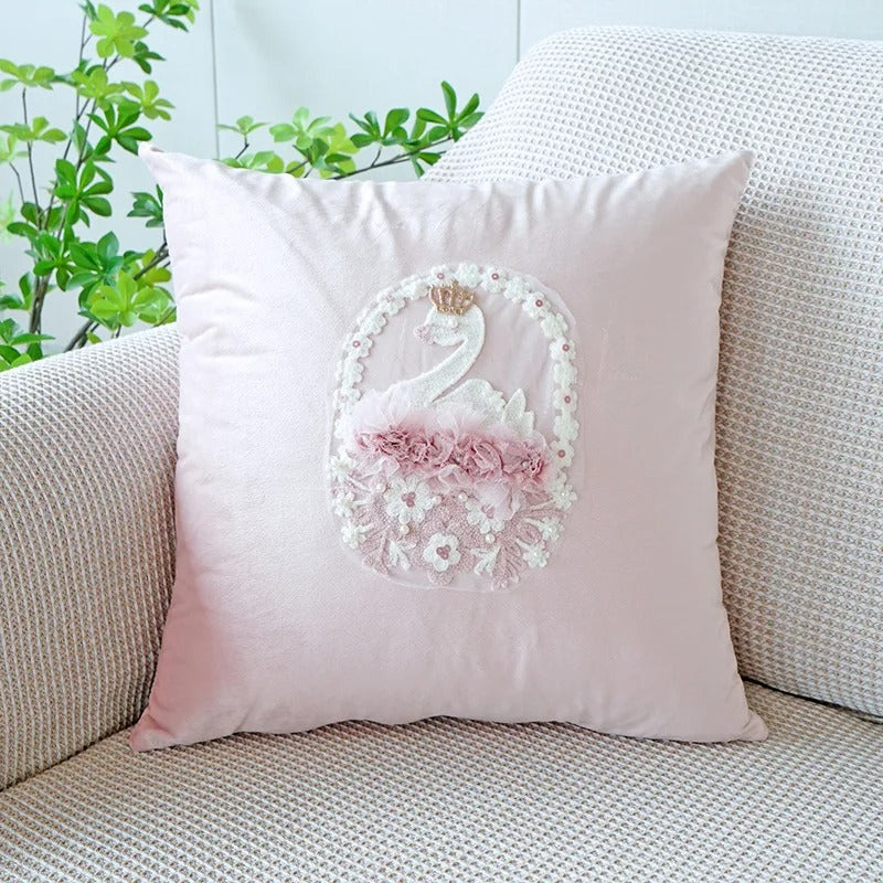 VelourVista Cushion Cover - Cute Pink Bunny Pillow for an Enchanting Interior