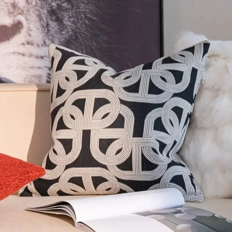 VelvetGlow Kussenhoes - Dubbelzijdige Geometrische Kussenhoes van Luxe Jacquard
