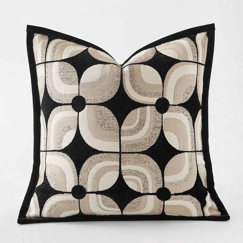 RegalRest Sofa Cushion Cover - Geometric Cushion Cover in Black and Khaki - Modern Elegance
