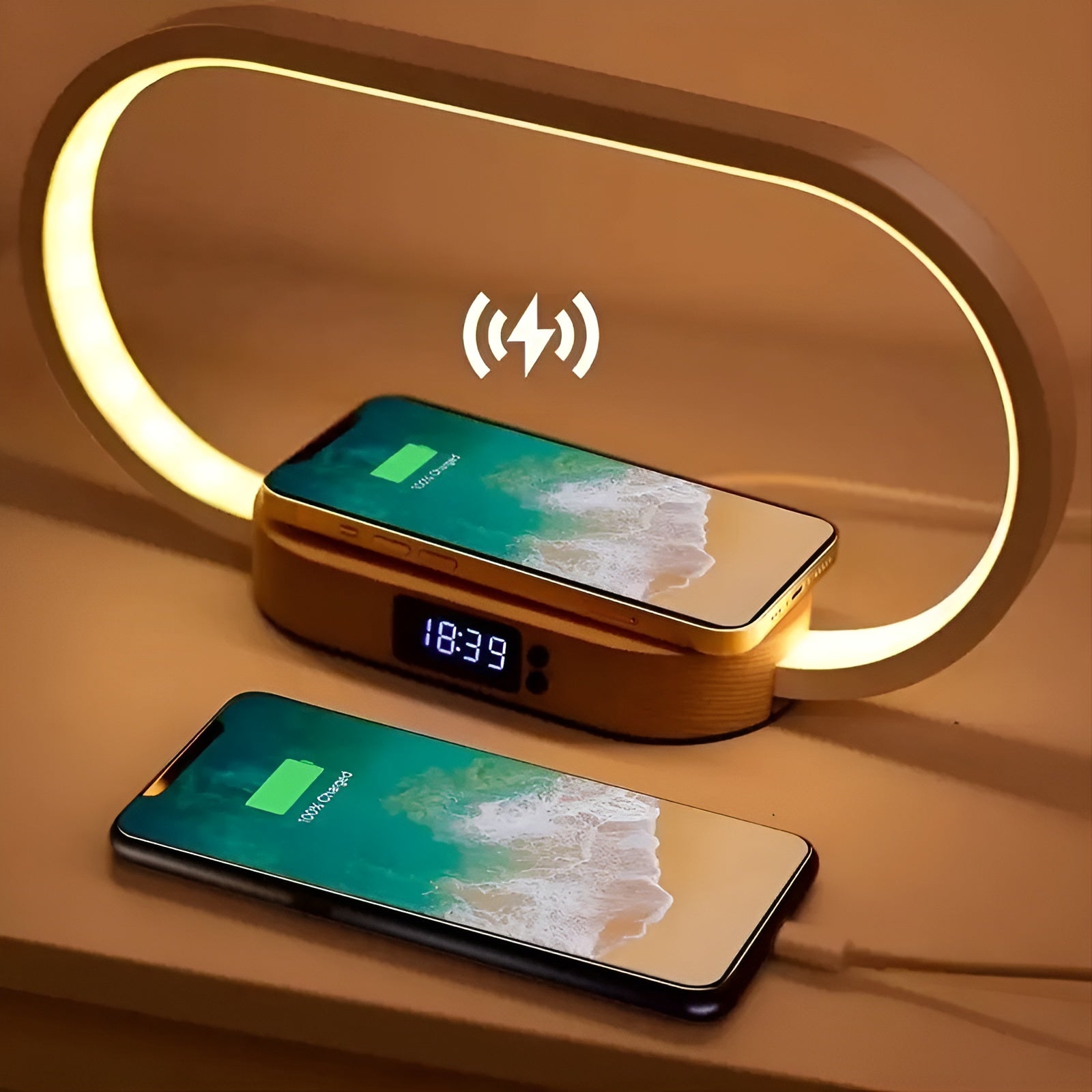 Stylish Multifunctional Lamp with Charging Station and Clock