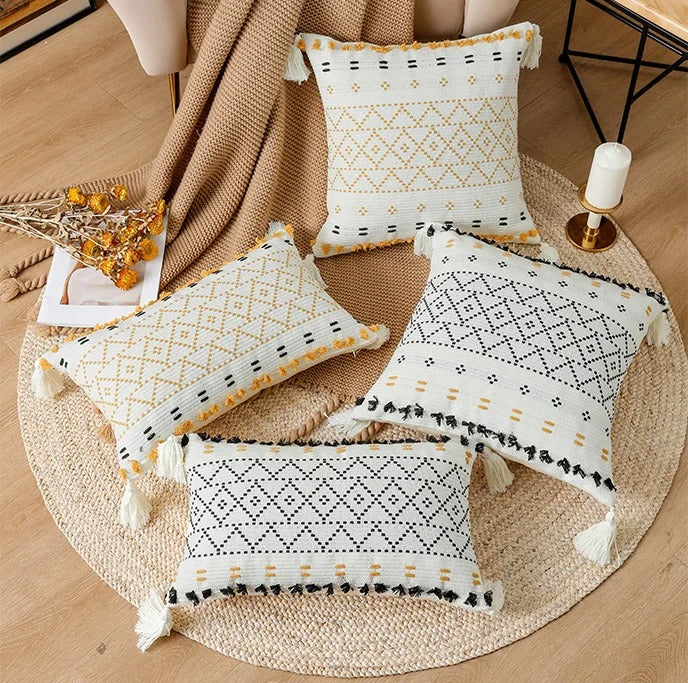 Bohemian SatinCiel Pillowcase - Luxury Pillow Cover with Tufted Design for Any Interior