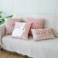 VelourVista Cushion Cover - Cute Pink Rabbit Cushion for an Enchanting Interior