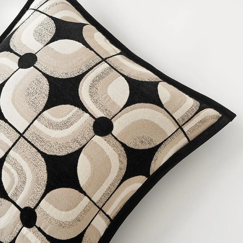 RegalRest Sofa Cushion Cover - Geometric Cushion Cover in Black and Khaki - Modern Elegance