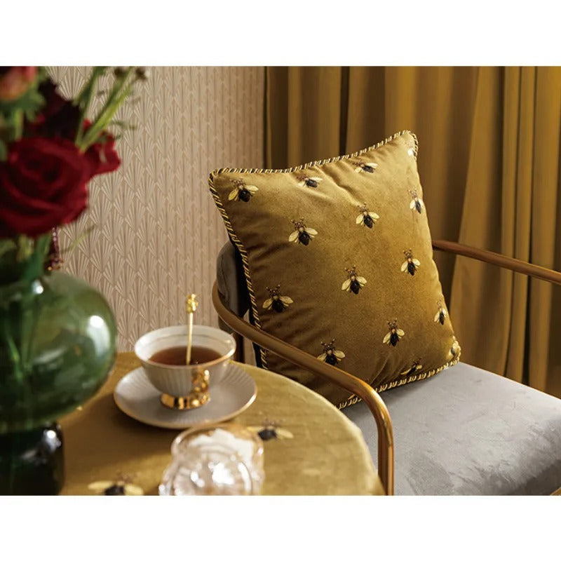 Luxury Golden Bee Print Cushion Cover for Elegant Interiors