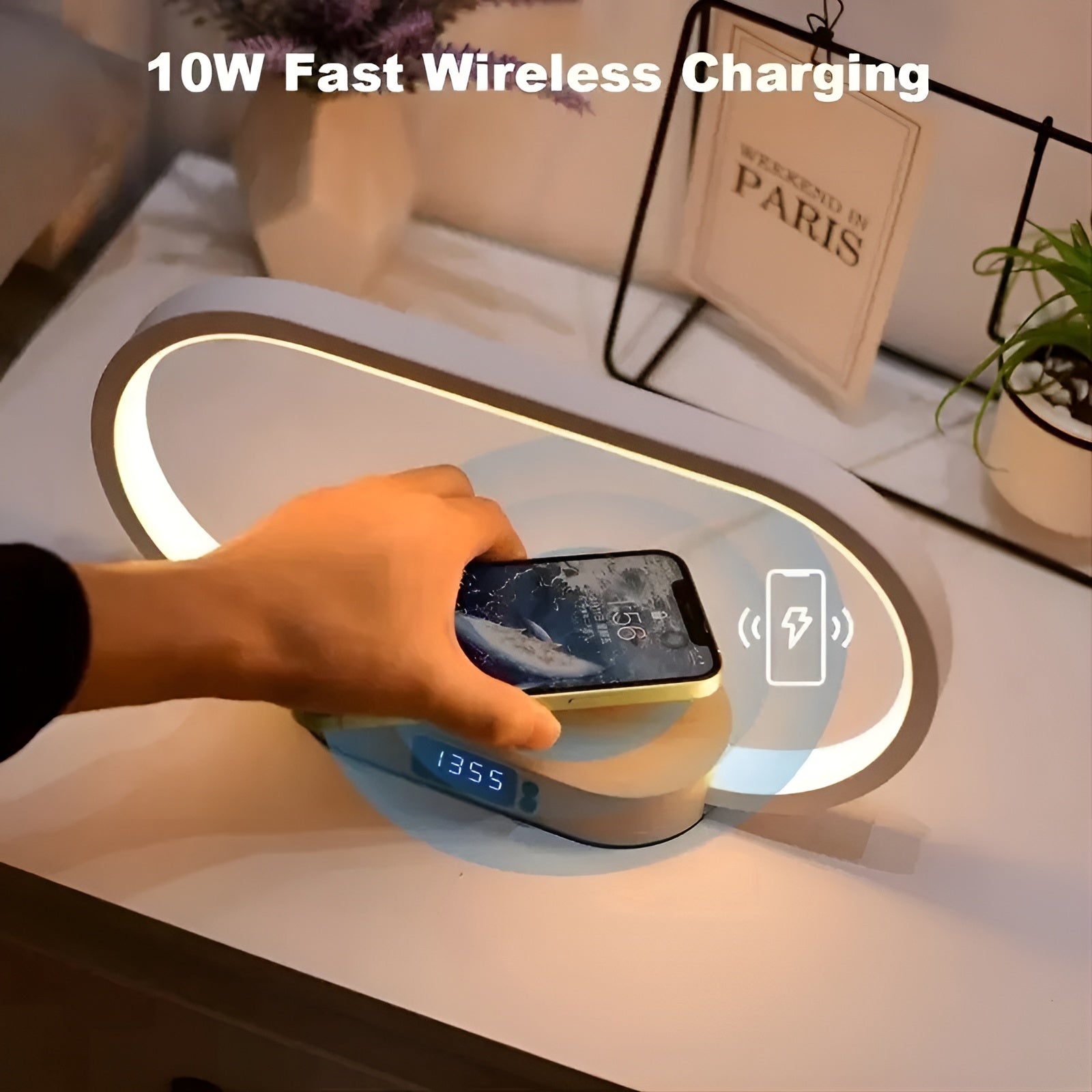 Stylish Multifunctional Lamp with Charging Station and Clock