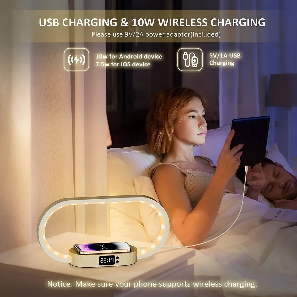 Stylish Multifunctional Lamp with Charging Station and Clock