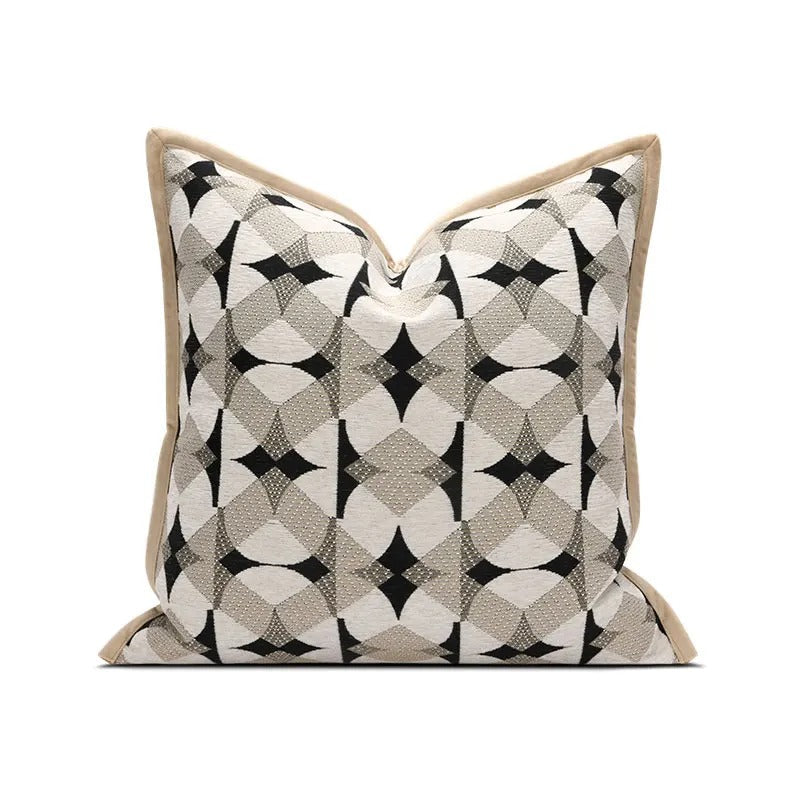 RegalRest Sofa Cushion Cover - Geometric Cushion Cover in Black and Khaki - Modern Elegance