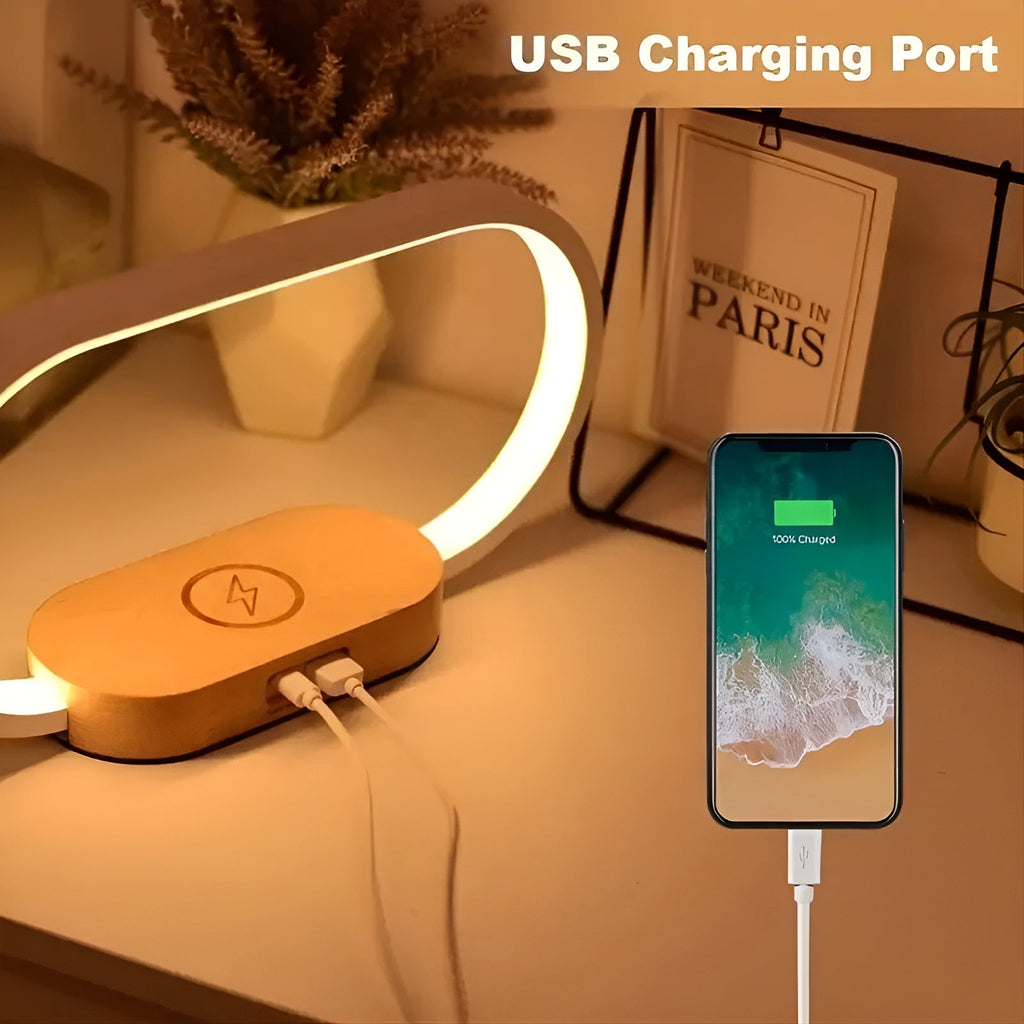 Stylish Multifunctional Lamp with Charging Station and Clock