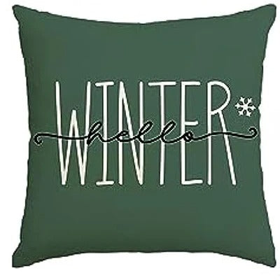 Christmas Cushion Cover - Festive Cushion Cover with Christmas Tree and Winter Theme - Green 45x45 cm