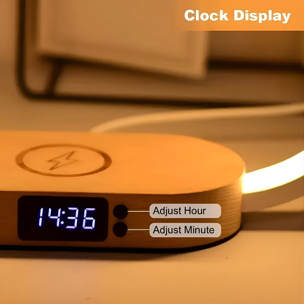 Stylish Multifunctional Lamp with Charging Station and Clock