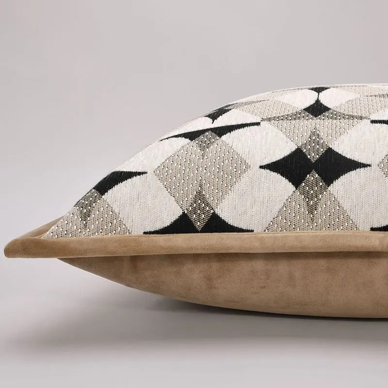 RegalRest Sofa Cushion Cover - Geometric Cushion Cover in Black and Khaki - Modern Elegance