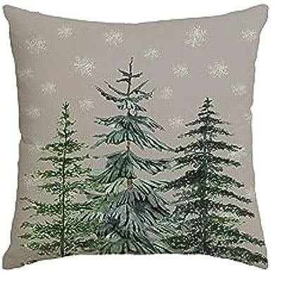 Christmas Cushion Cover - Festive Cushion Cover with Christmas Tree and Winter Theme - Green 45x45 cm
