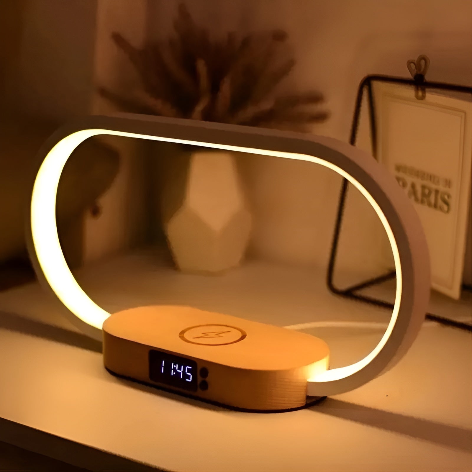 Stylish Multifunctional Lamp with Charging Station and Clock