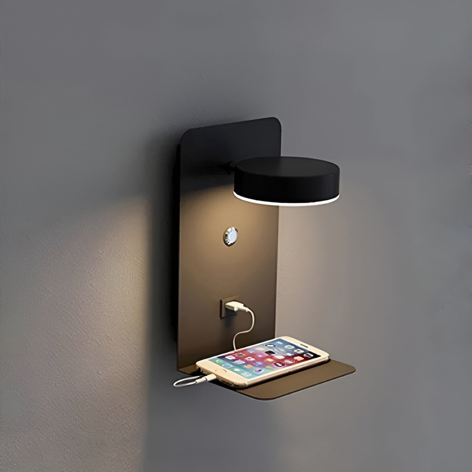 ChargeBright Luxe LED Wall Lamp with USB Charging Port - Modern Black and White Design