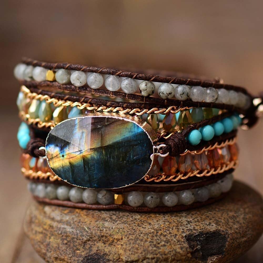 Lira Shine Bracelet – Elegant Labradorite Five-Row Wrap