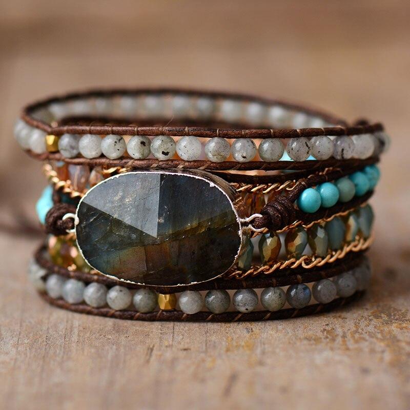 Lira Shine Bracelet – Elegant Labradorite Five-Row Wrap