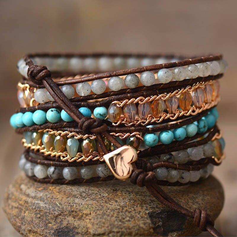 Lira Shine Bracelet – Elegant Labradorite Five-Row Wrap