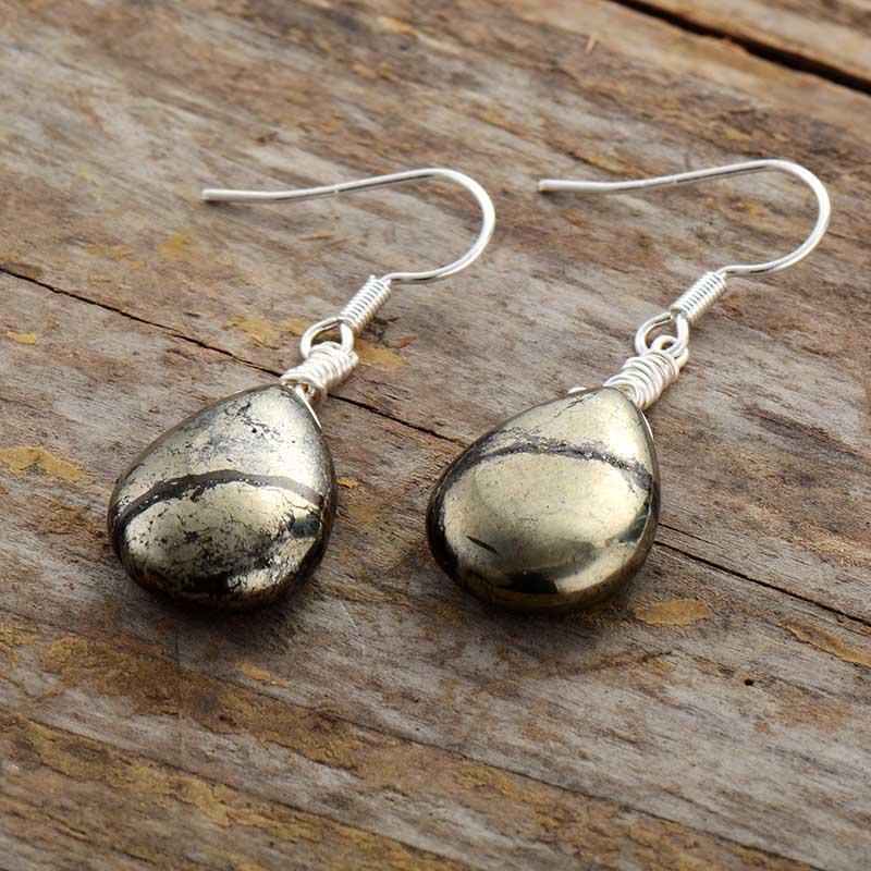 Elara Drop Earrings – Unique Reflective Pyrite Jewelry