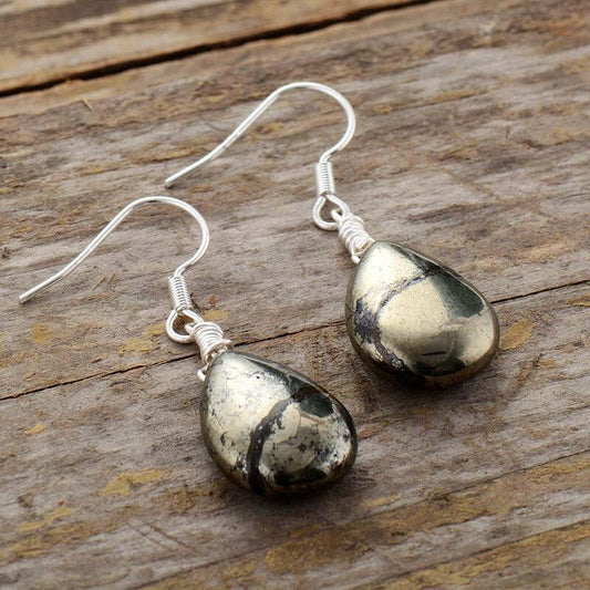 Elara Drop Earrings – Unique Reflective Pyrite Jewelry