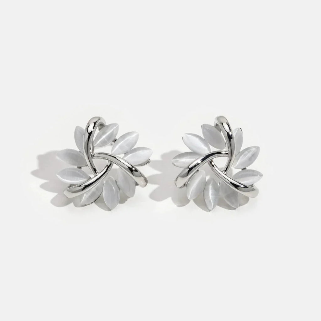 Elegant Gold Flower Stud Earrings with Round Opals - Amara
