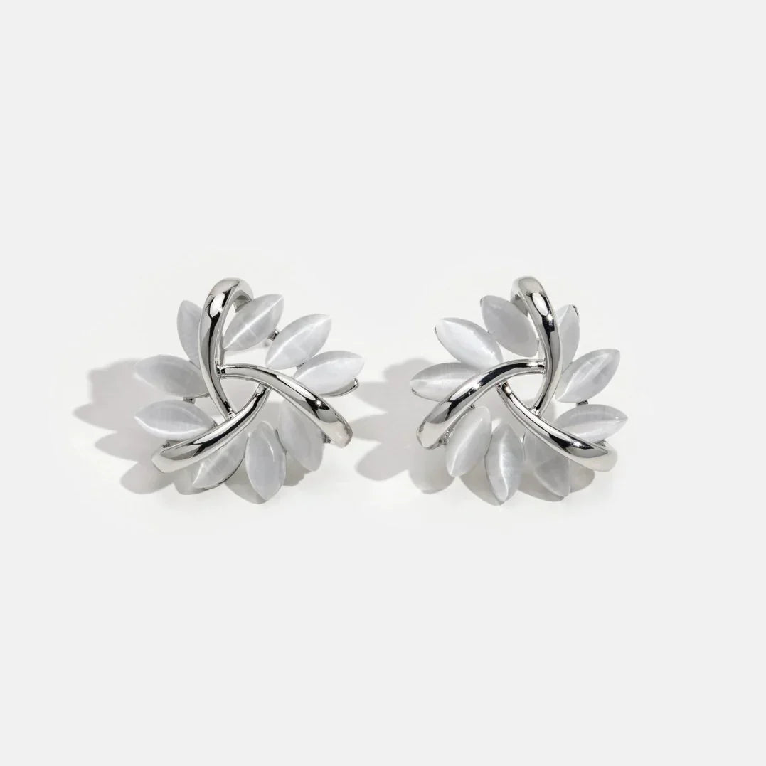 Elegant Gold Flower Stud Earrings with Round Opals - Amara
