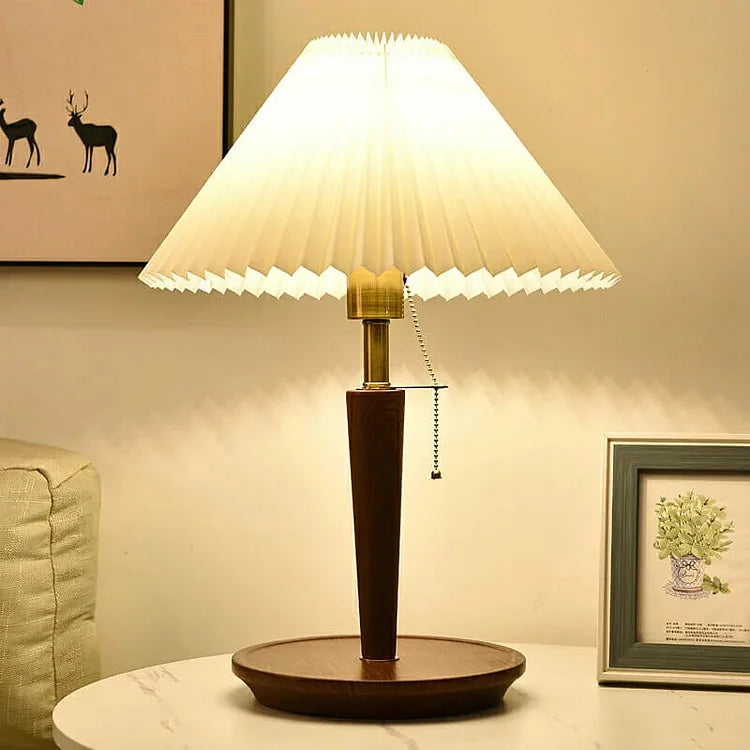 Elegant Vintage Wooden Woodly Table Lamp - Table Lamp with Pleated Design