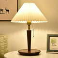 Elegant Vintage Wooden Woodly Table Lamp - Table Lamp Whiteh Pleated Design