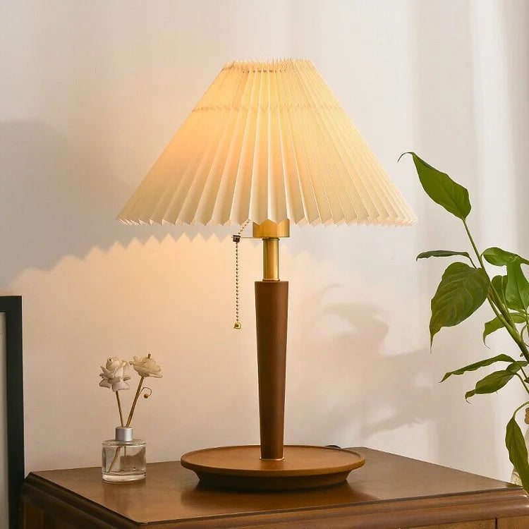 Elegant Vintage Wooden Woodly Table Lamp - Table Lamp with Pleated Design