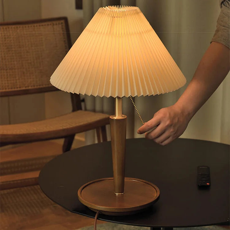 Elegant Vintage Wooden Woodly Table Lamp - Table Lamp with Pleated Design