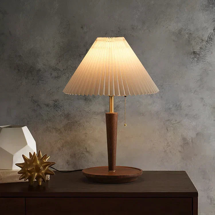 Elegant Vintage Wooden Woodly Table Lamp - Table Lamp with Pleated Design