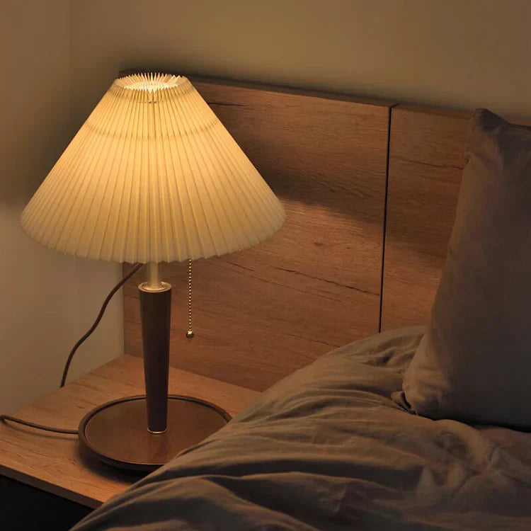 Elegant Vintage Wooden Woodly Table Lamp - Table Lamp with Pleated Design