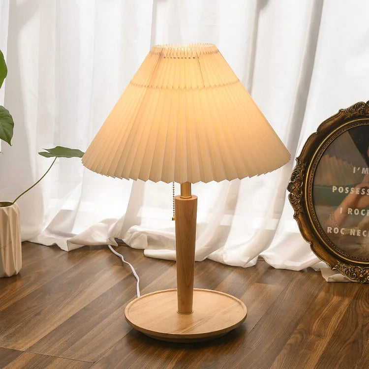 Elegant Vintage Wooden Woodly Table Lamp - Table Lamp with Pleated Design