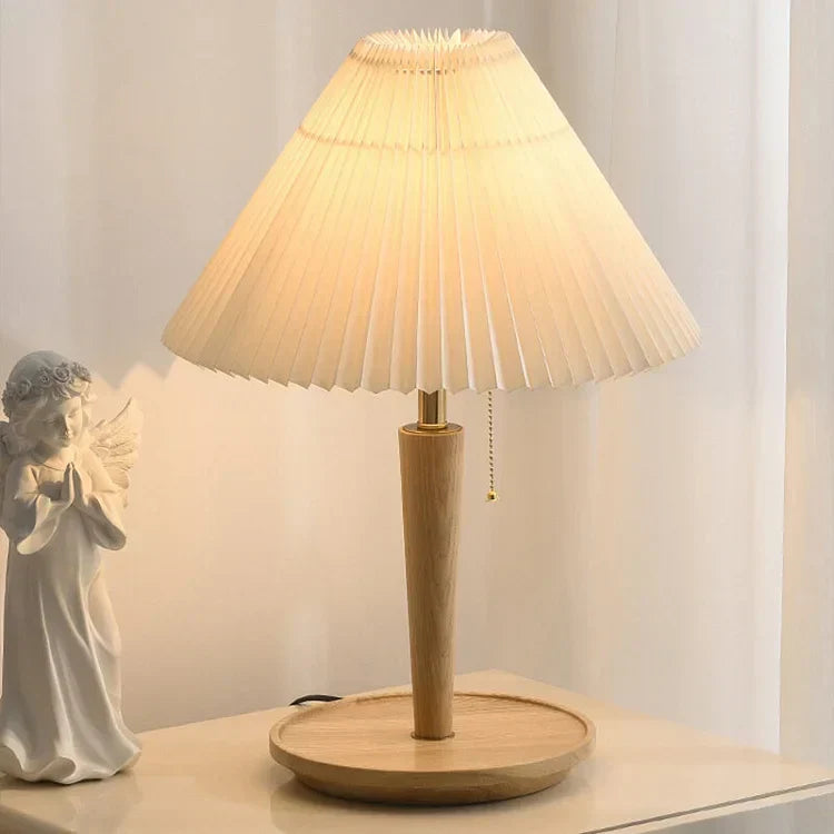 Elegant Vintage Wooden Woodly Table Lamp - Table Lamp with Pleated Design