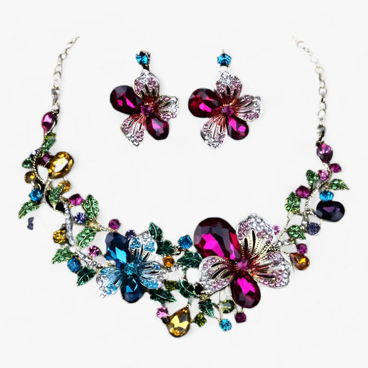 FleurGlow - Elegant Bridal Jewelry Set with Enamel Flowers