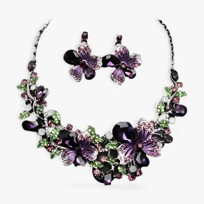 FleurGlow - Elegant Bridal Jewelry Set with Enamel Flowers