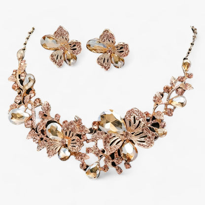 FleurGlow - Elegant Bridal Jewelry Set with Enamel Flowers