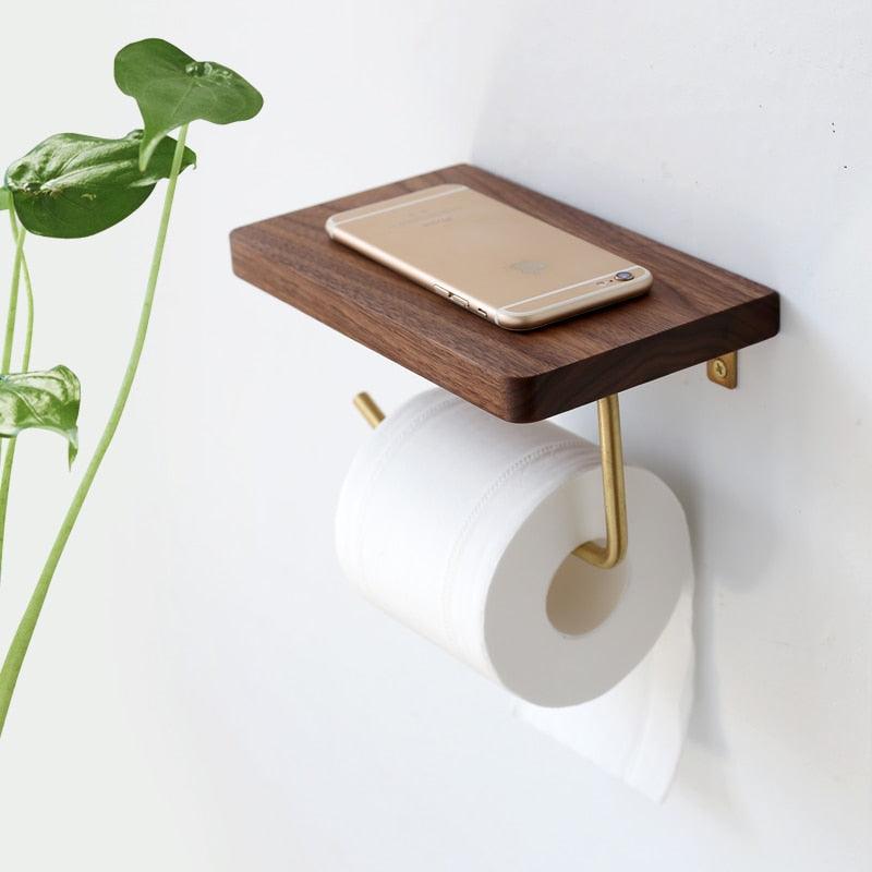 WoodNest - Stylish Wooden Toilet Roll Holder with Storage
