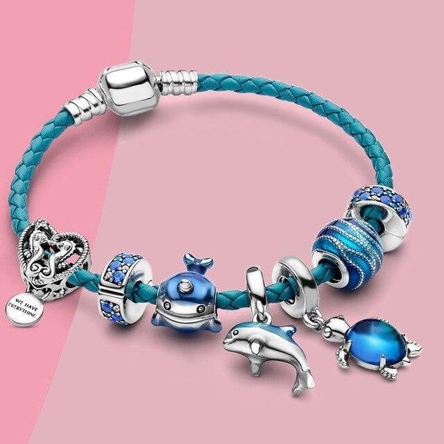 Silver and Leather Bracelet with Charms - Ocean Breeze Style by Julia