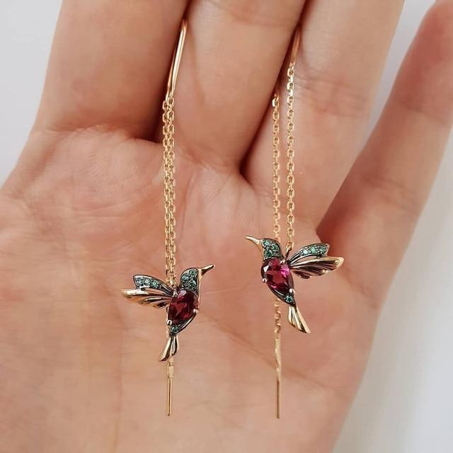 Enchanting Hummingbird Enamel Earrings with Dazzling Zirconia - Amalia