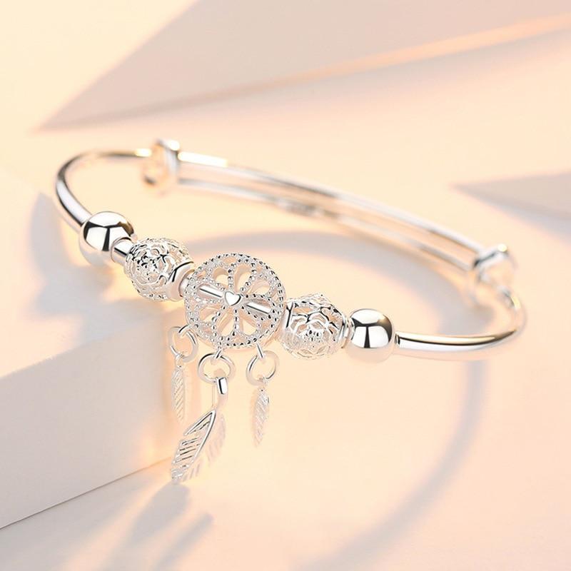 Elegant Adjustable Silver Dreamcatcher Bracelet - Aiyana