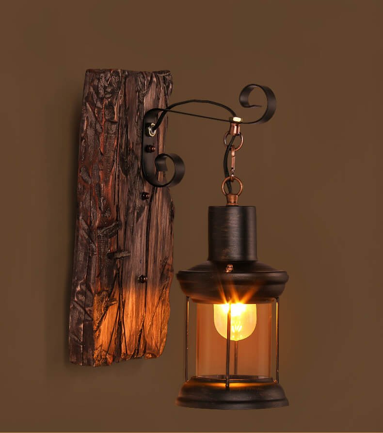 Veritas - Wall lamp including Wooden Base and Glass Design