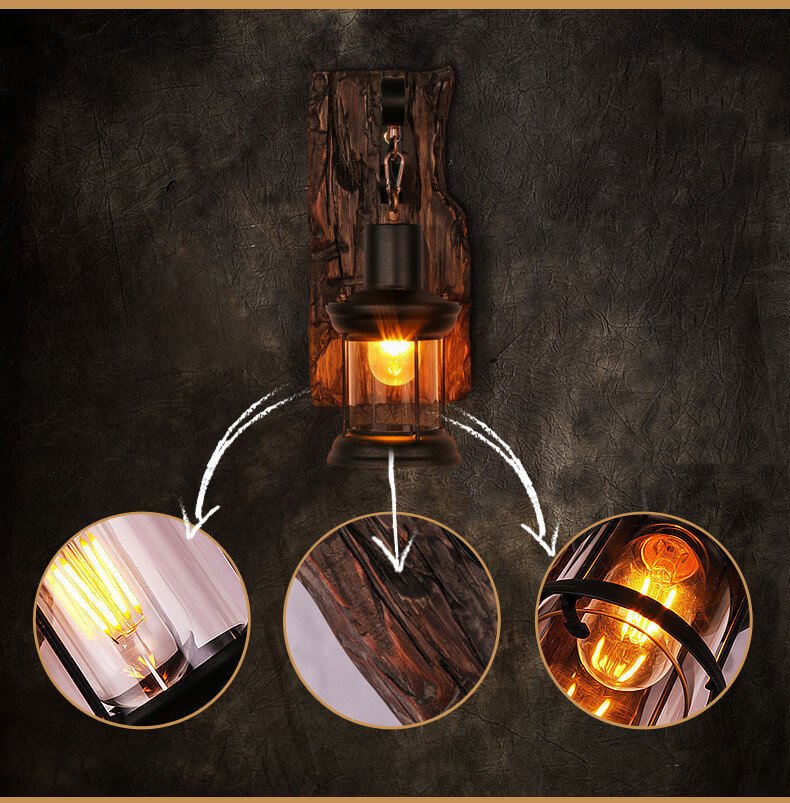 Veritas - Wall lamp including Wooden Base and Glass Design