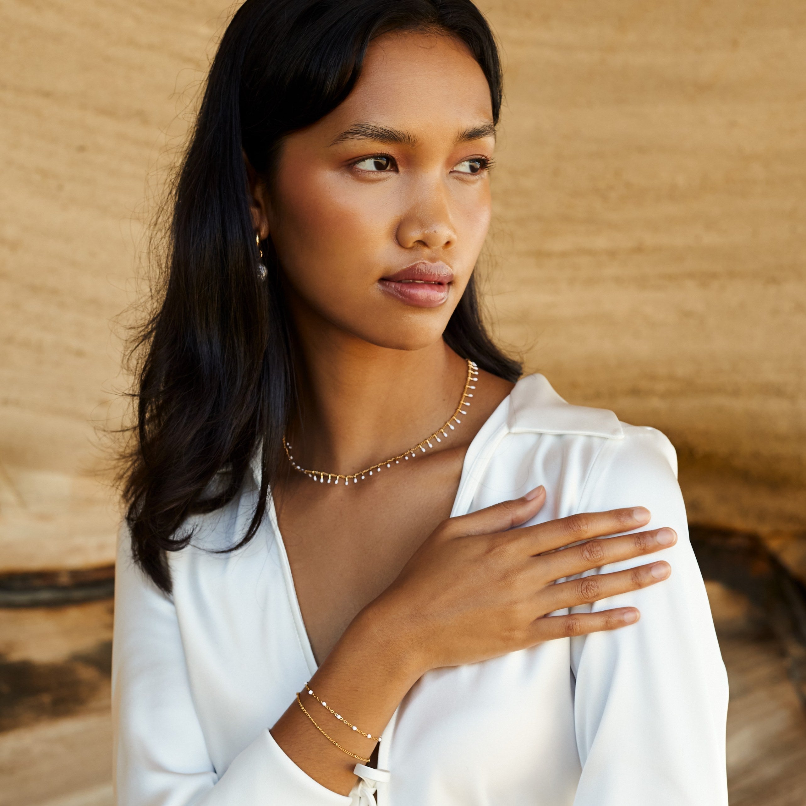 Elegant Double White Beaded Bracelet for Women - Liora
