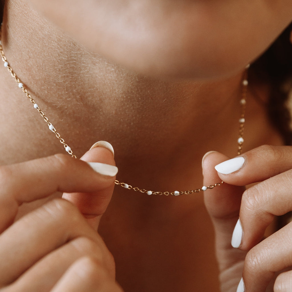 Elegant Choker with Radiant White Enamel Beads - Aurielle