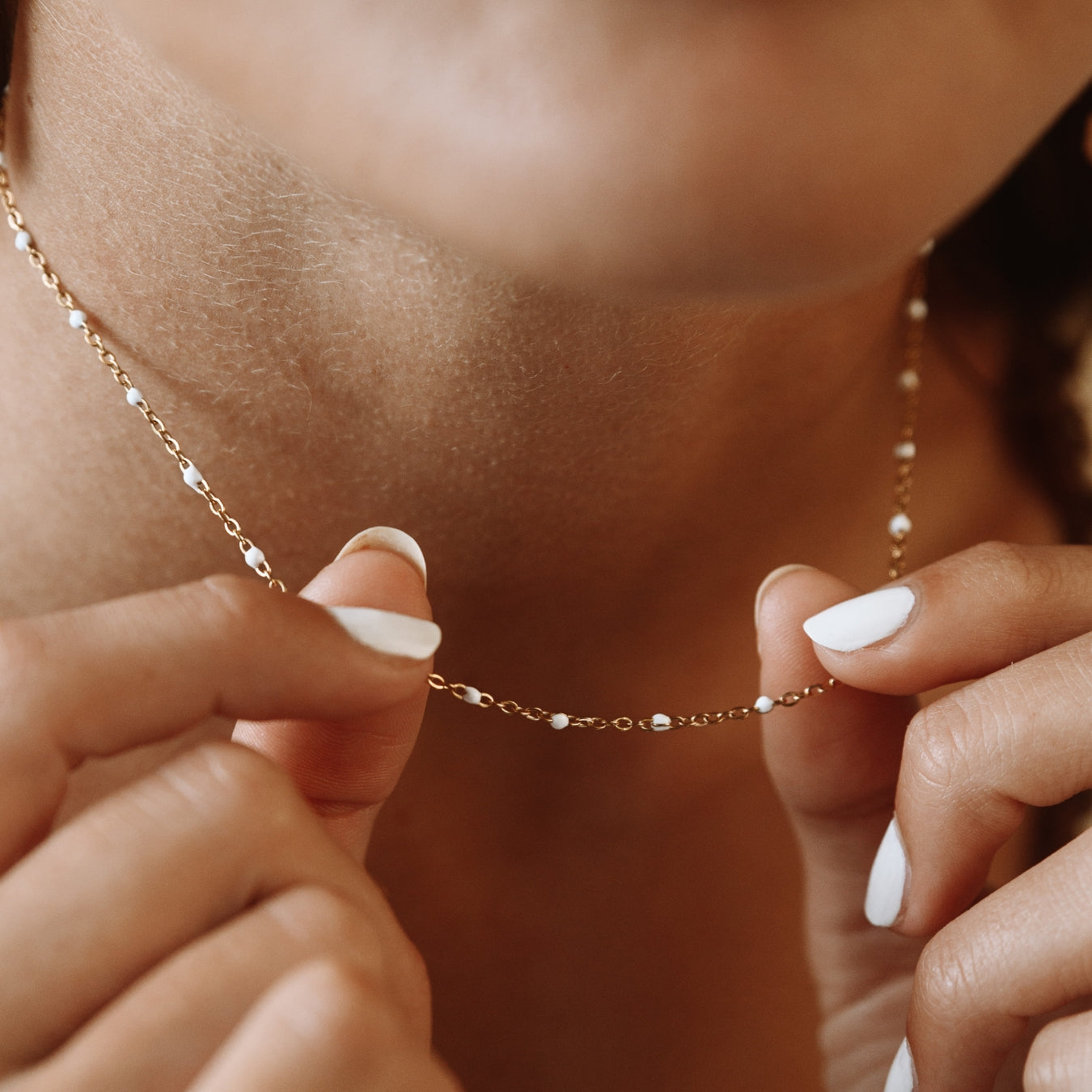 Elegant Choker with Radiant White Enamel Beads - Aurielle