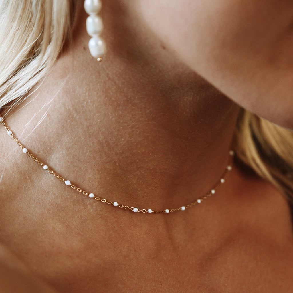 Elegant Choker with Radiant White Enamel Beads - Aurielle